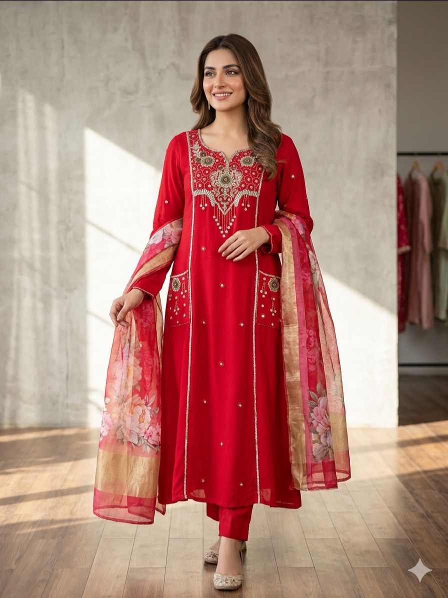 Embroidered Kurti Set view 2