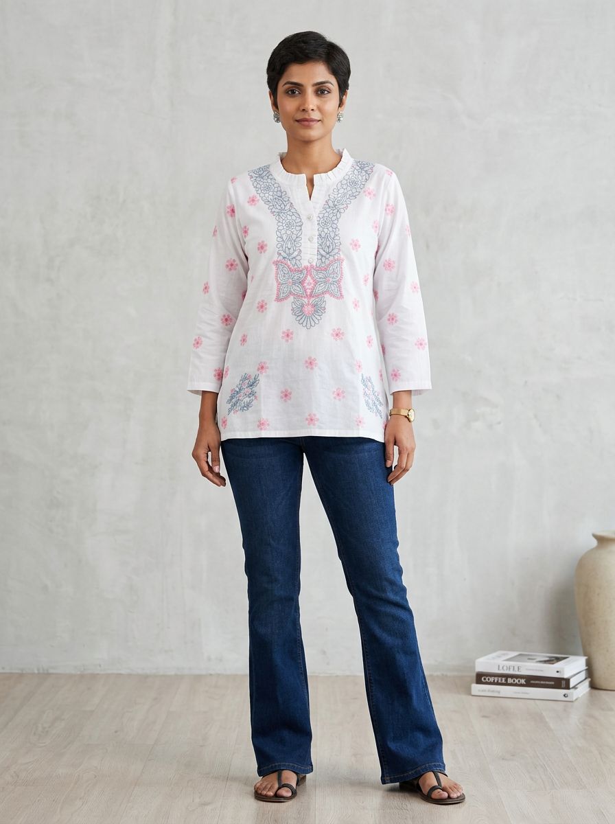 Bel Boota Chikankari Ladies Short Top view 6