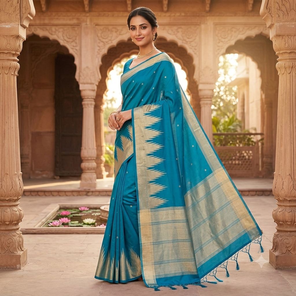 Temple Border Peacock Blue