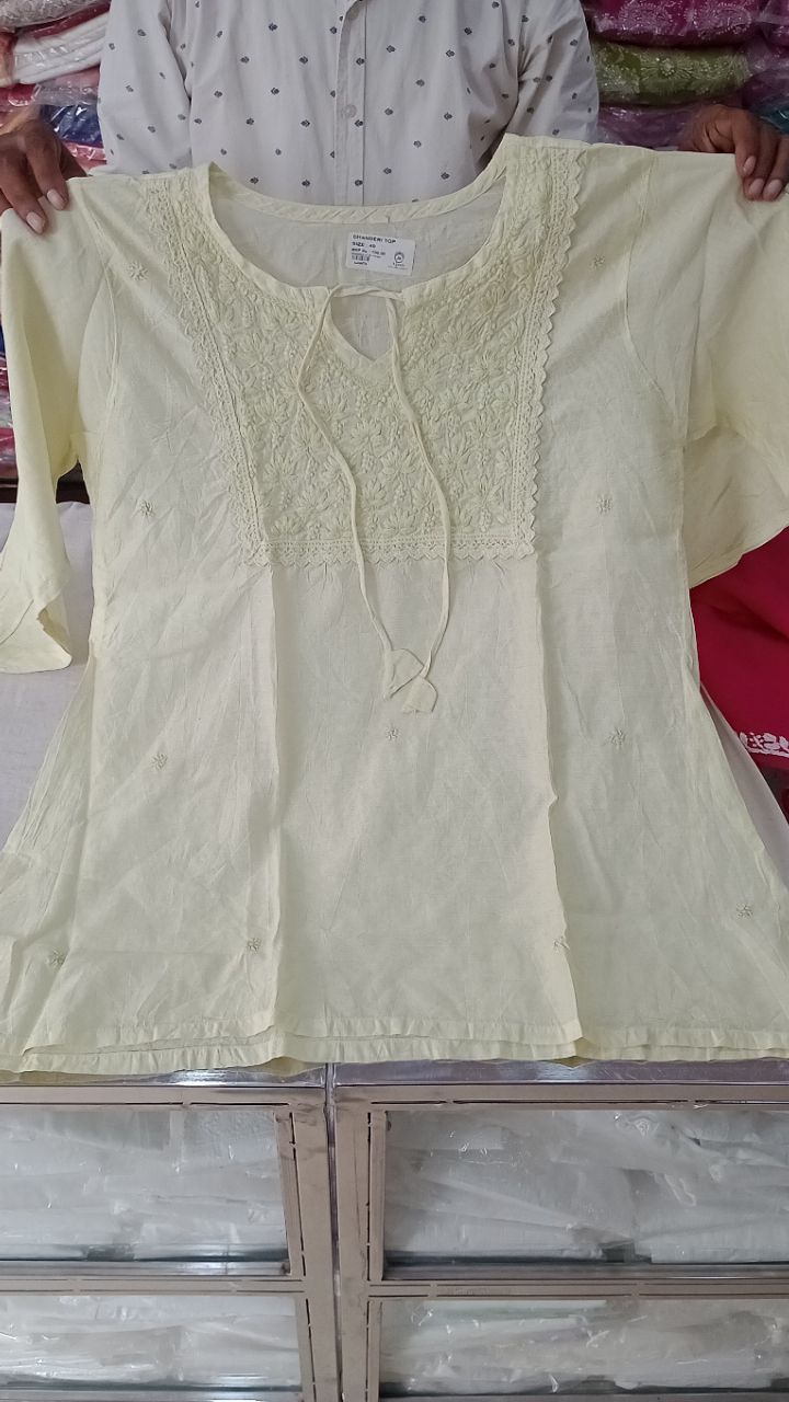 Chanderi Short Chikankari Top(Large) view 3