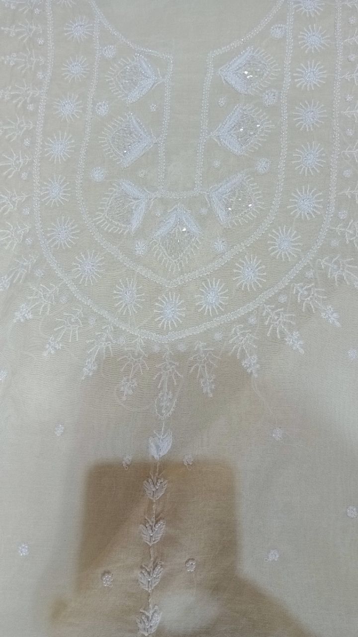 Mul Chanderi Kurta Dupatta Fanric view 3