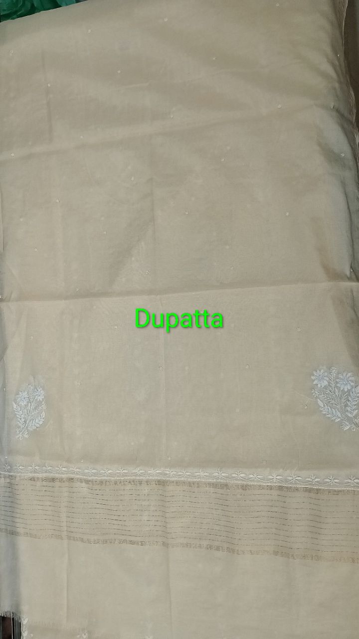 Mul Chanderi Kurta Dupatta Fanric view 5