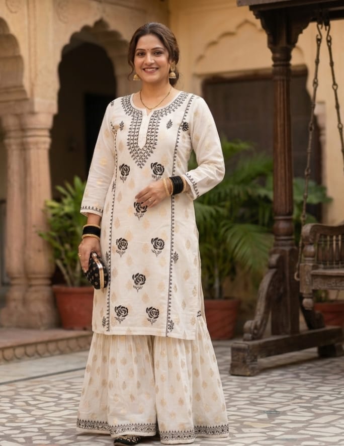 Chikankari Garara Kurta set Bel Boota view 2