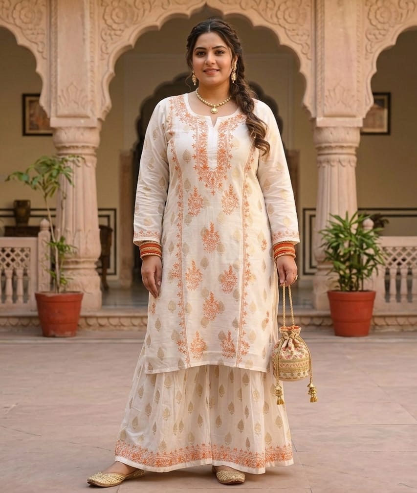 Chikankari Garara Kurta set Bel Boota view 3