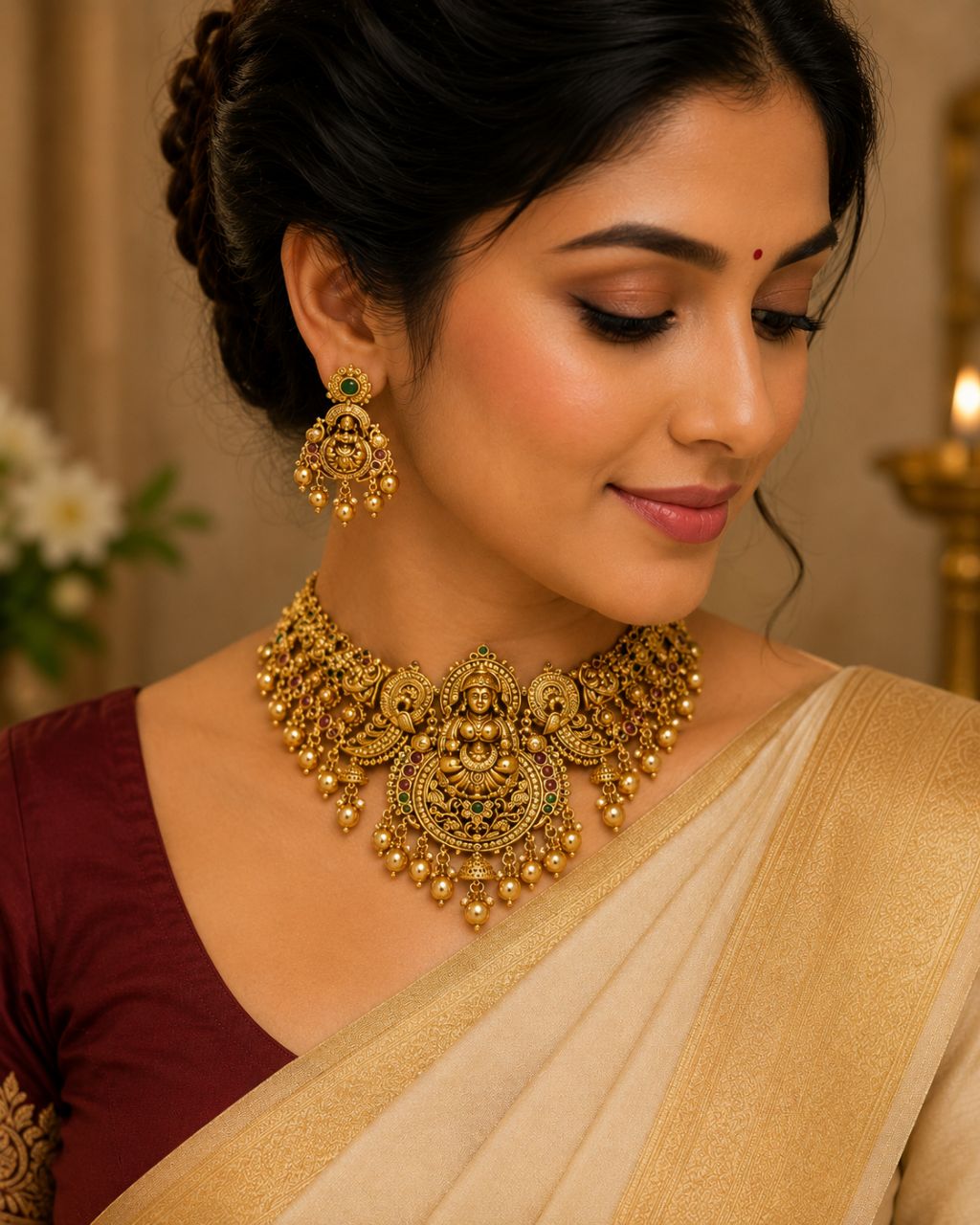 antique lakshmi necklace Set view 2