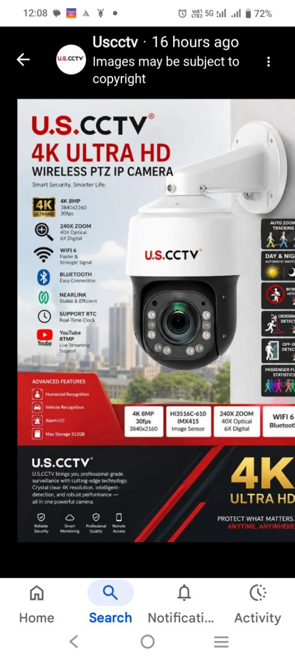 U.S.CCTV 4K Ultra HD Wireless PTZ IP Camera view 2