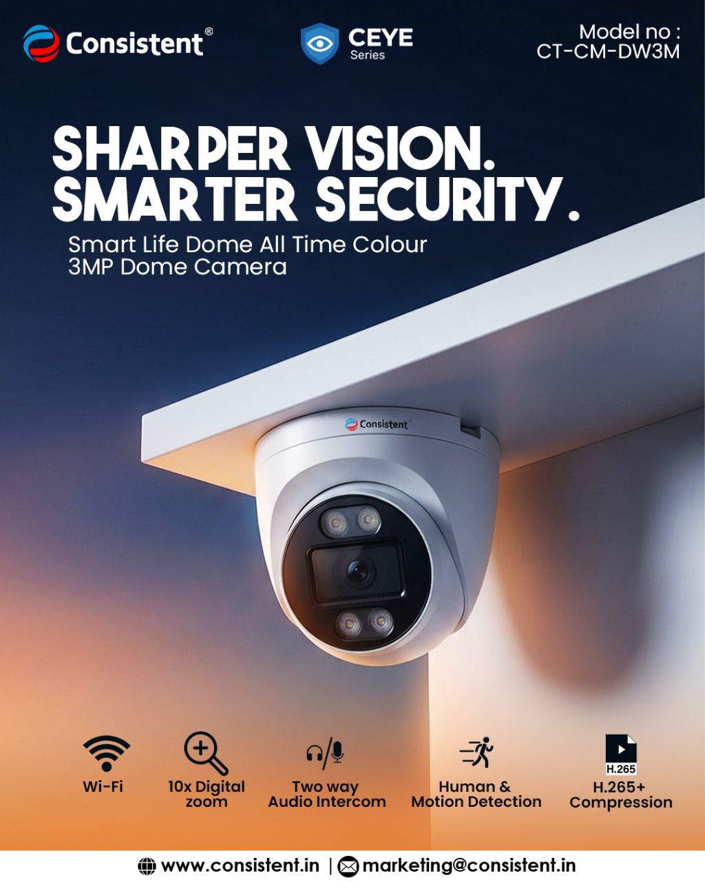 Consistent Smart Life Dome 3MP Camera view 2