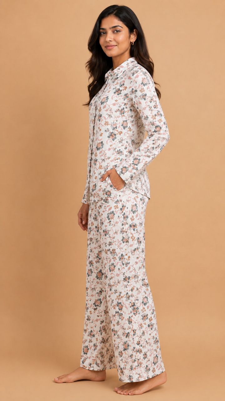 Floral Satin Pajama Set view 2