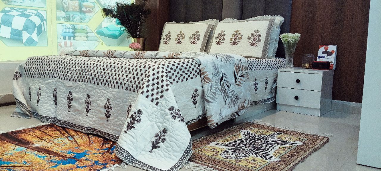 Floral Pattern Quilted Bed Cover view 2
