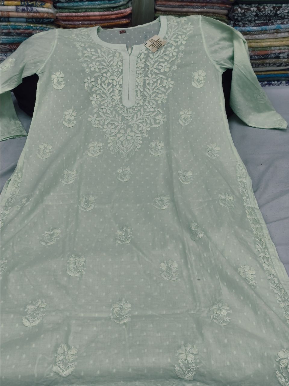 Mint Green Chikan Kurta view 2