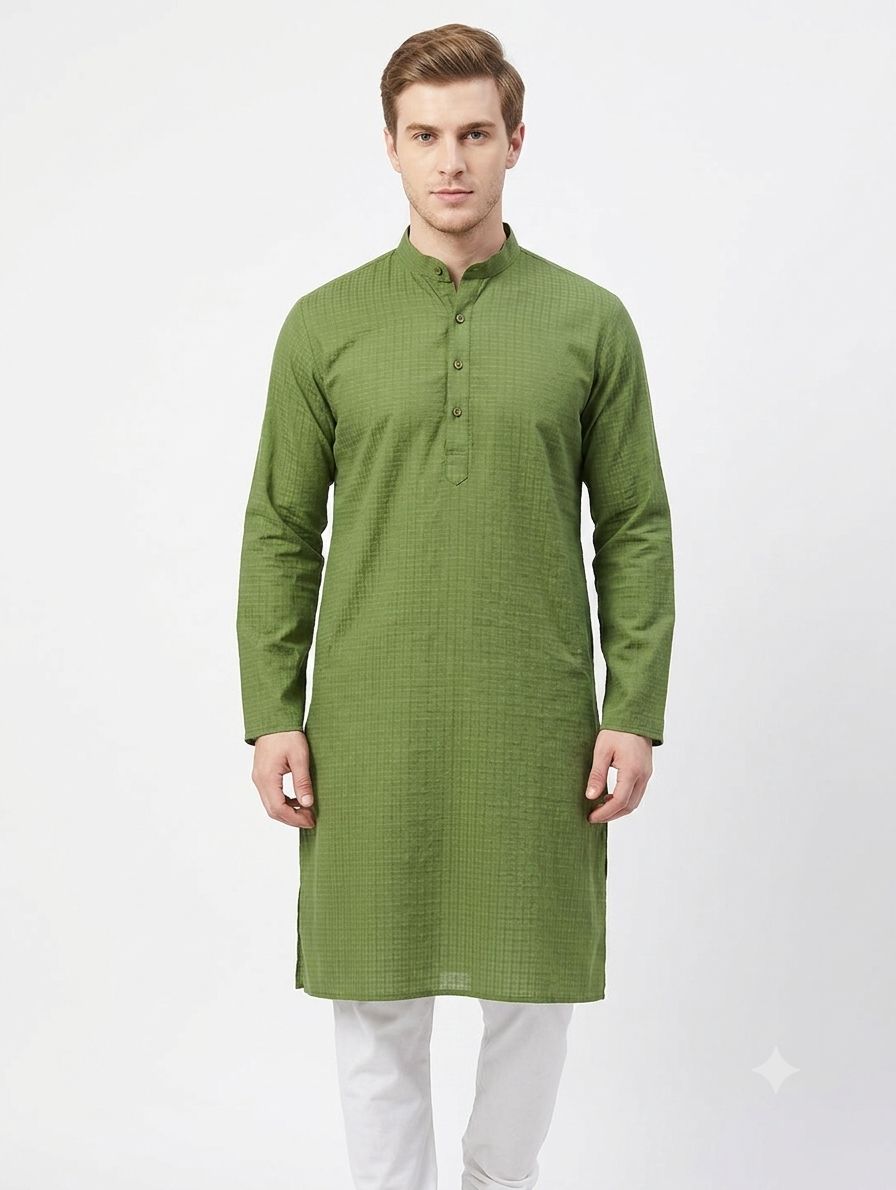 Cotton Check Kurta Sunny view 3