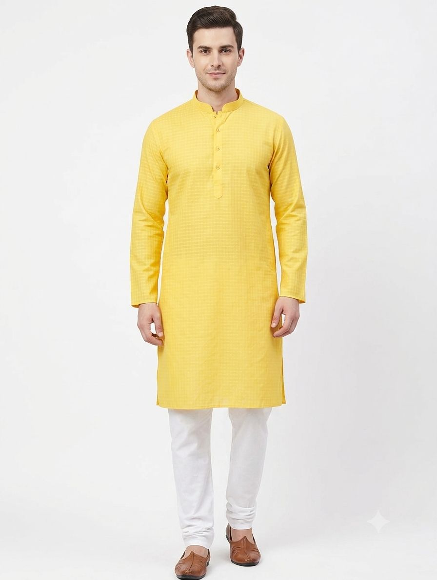 Cotton Check Kurta Sunny view 2