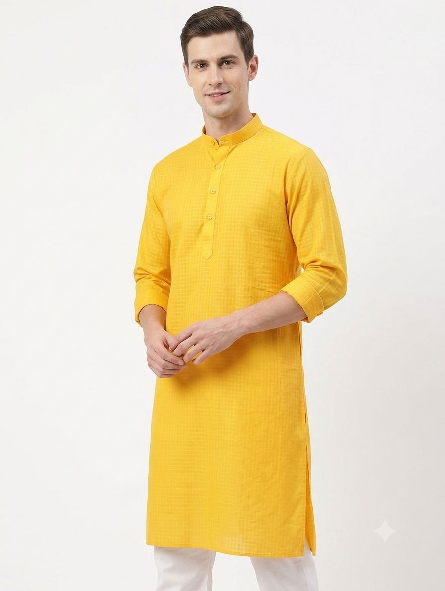 Cotton Check Kurta Sunny view 4