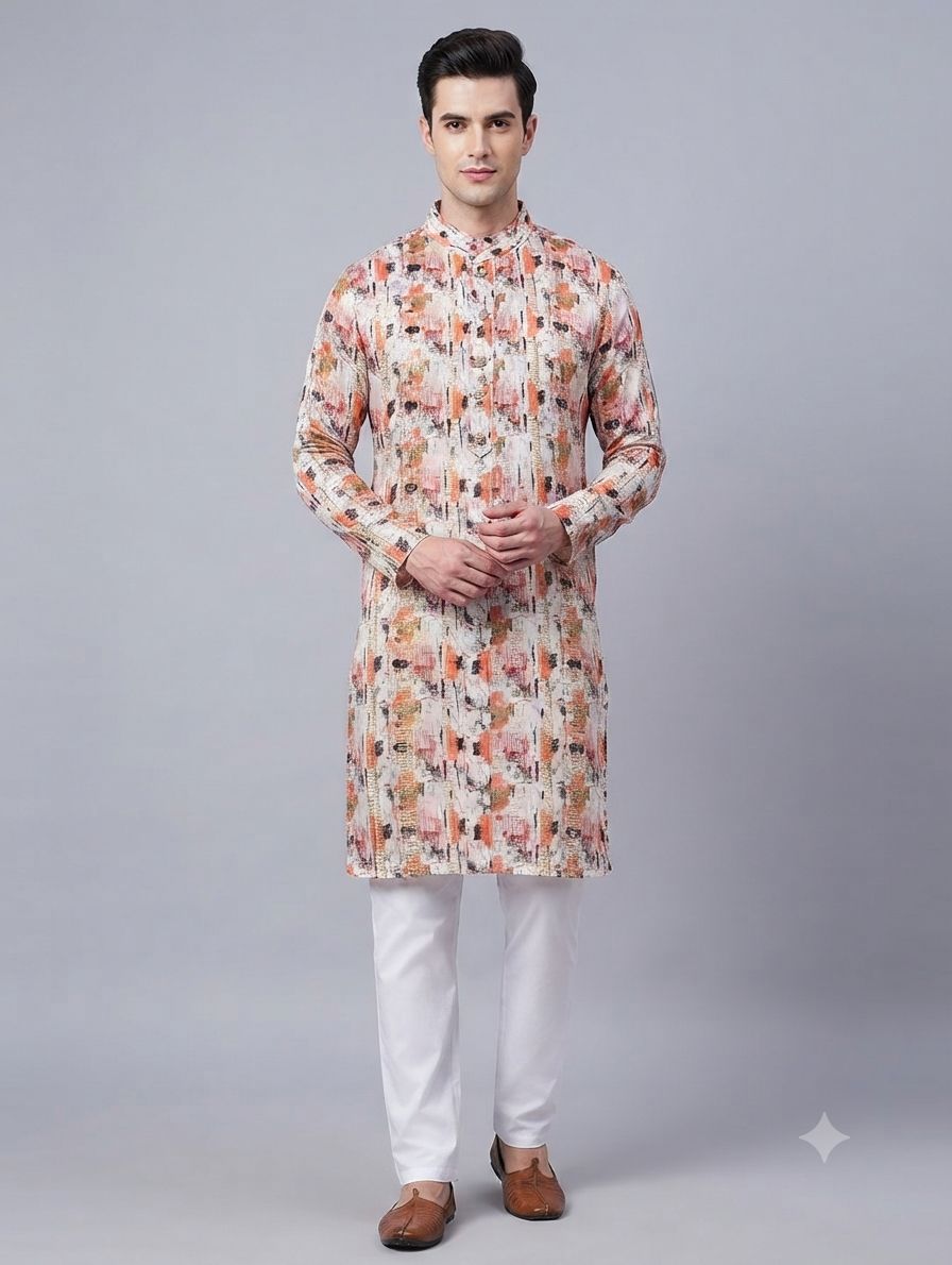 Printed Kurta Zari Work Razor view 2