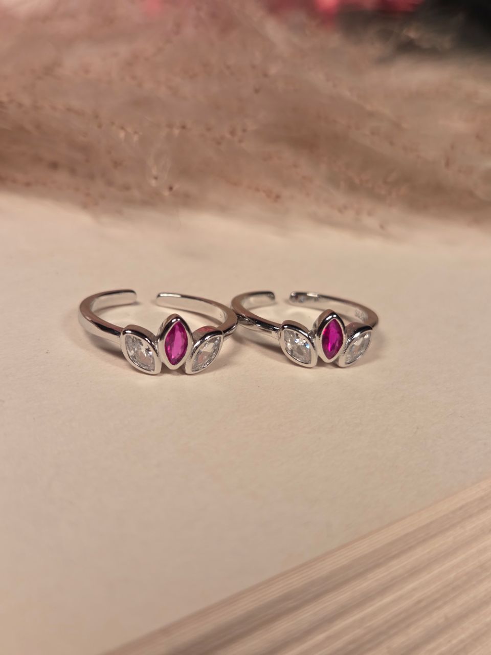 925 Silver ToeRing with Pink and Clear Stones