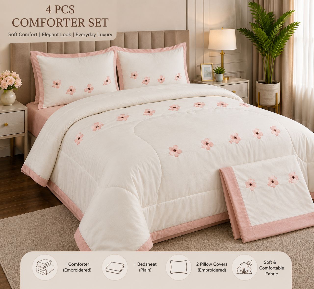 4Pcs Embroidered Comforter Set,king size view 2
