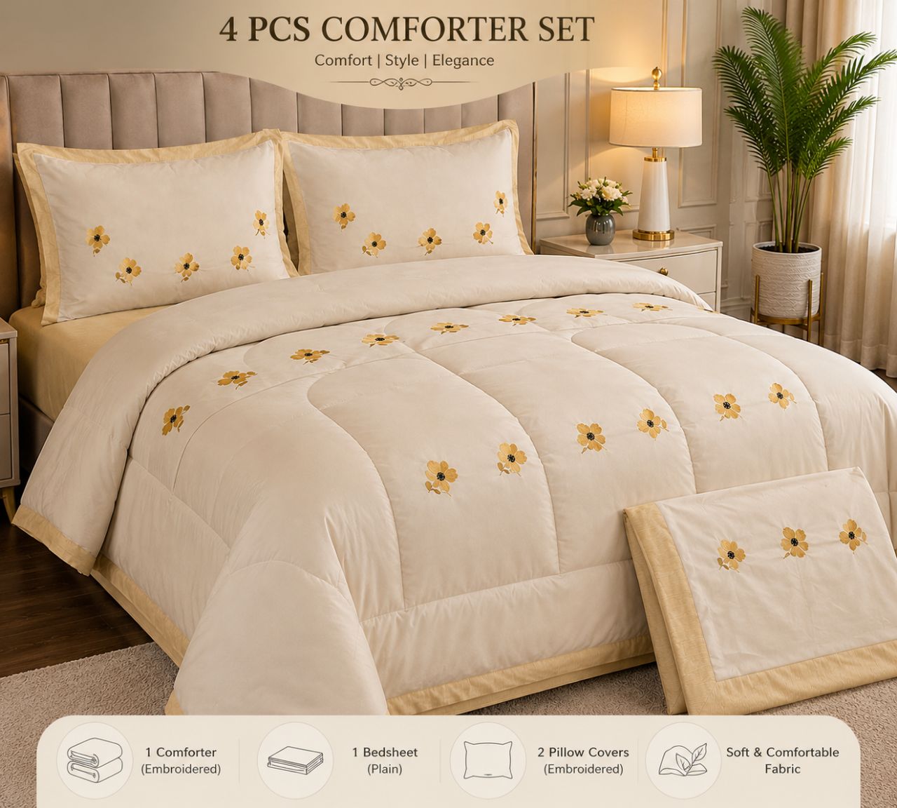 4Pcs Embroidered Comforter Set,king size view 3