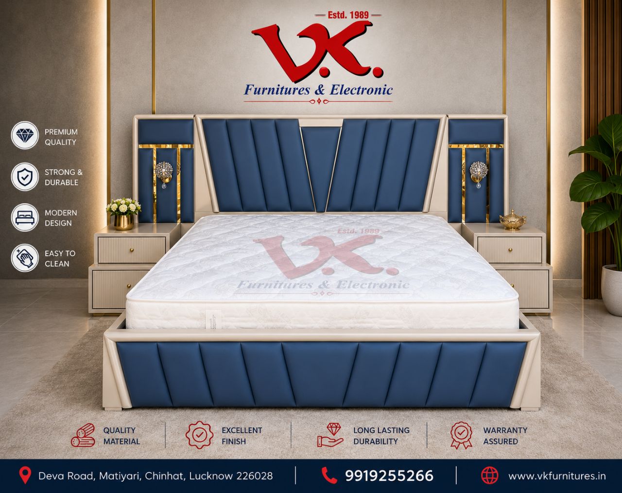 Luxury Blue Upholstered Bed