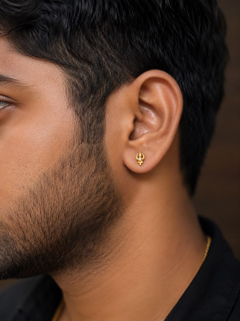 Gold Trident Stud Earrings view 2