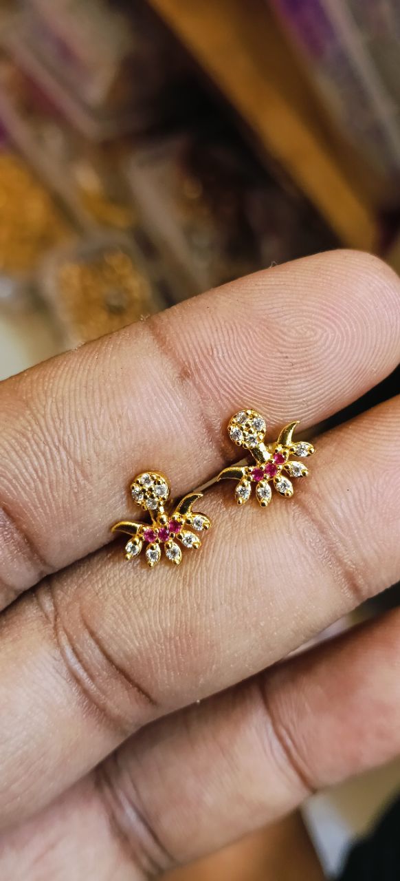 Gold Floral Earrings view 2