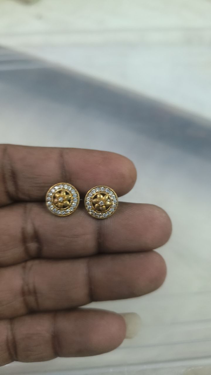 Gold and Diamond Stud Earrings view 2