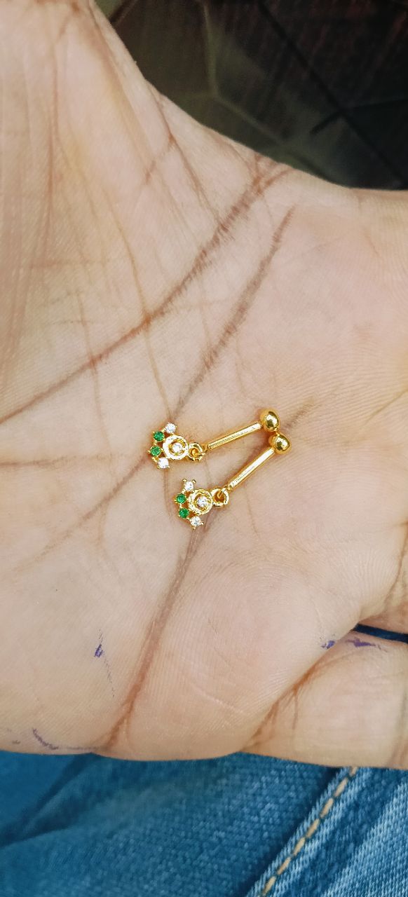 Gold and Green Stone Earrings view 2