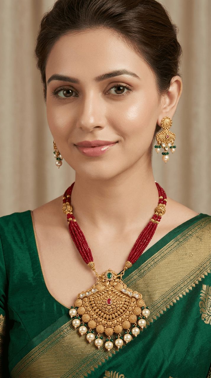 Gold Pendant and Earring Set view 3