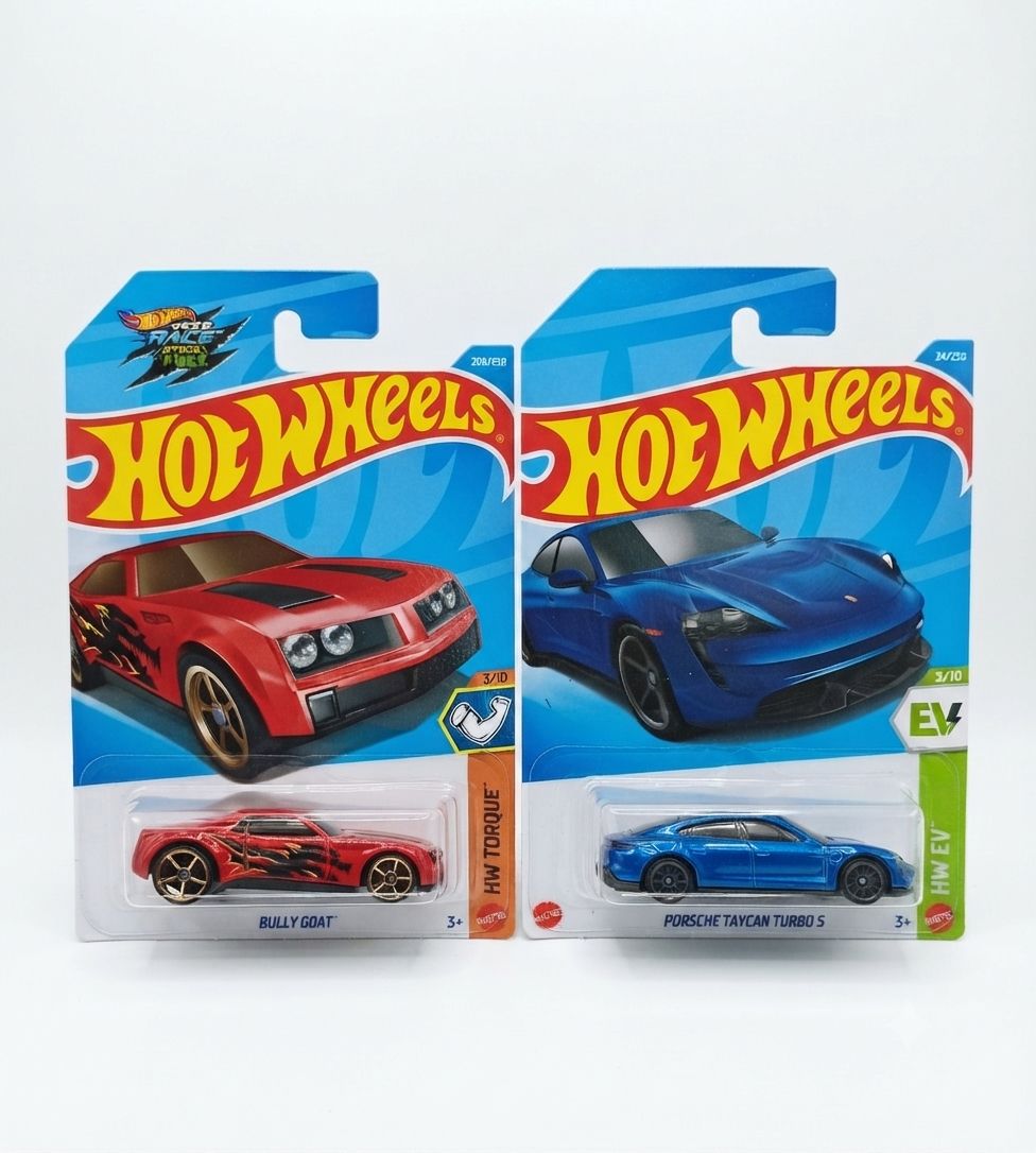 Hot Wheels 2-Car Combo Pack – Porsche Taycan Turbo S & Bully Goat | 1:64 Scale