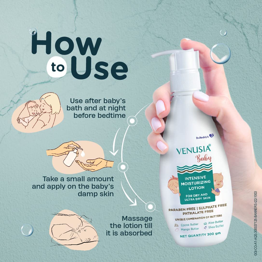 Dr. Reddy's Venusia Baby Intensive Moisturizing Lotion, provides soft and smooth skin, 300 GM view 4