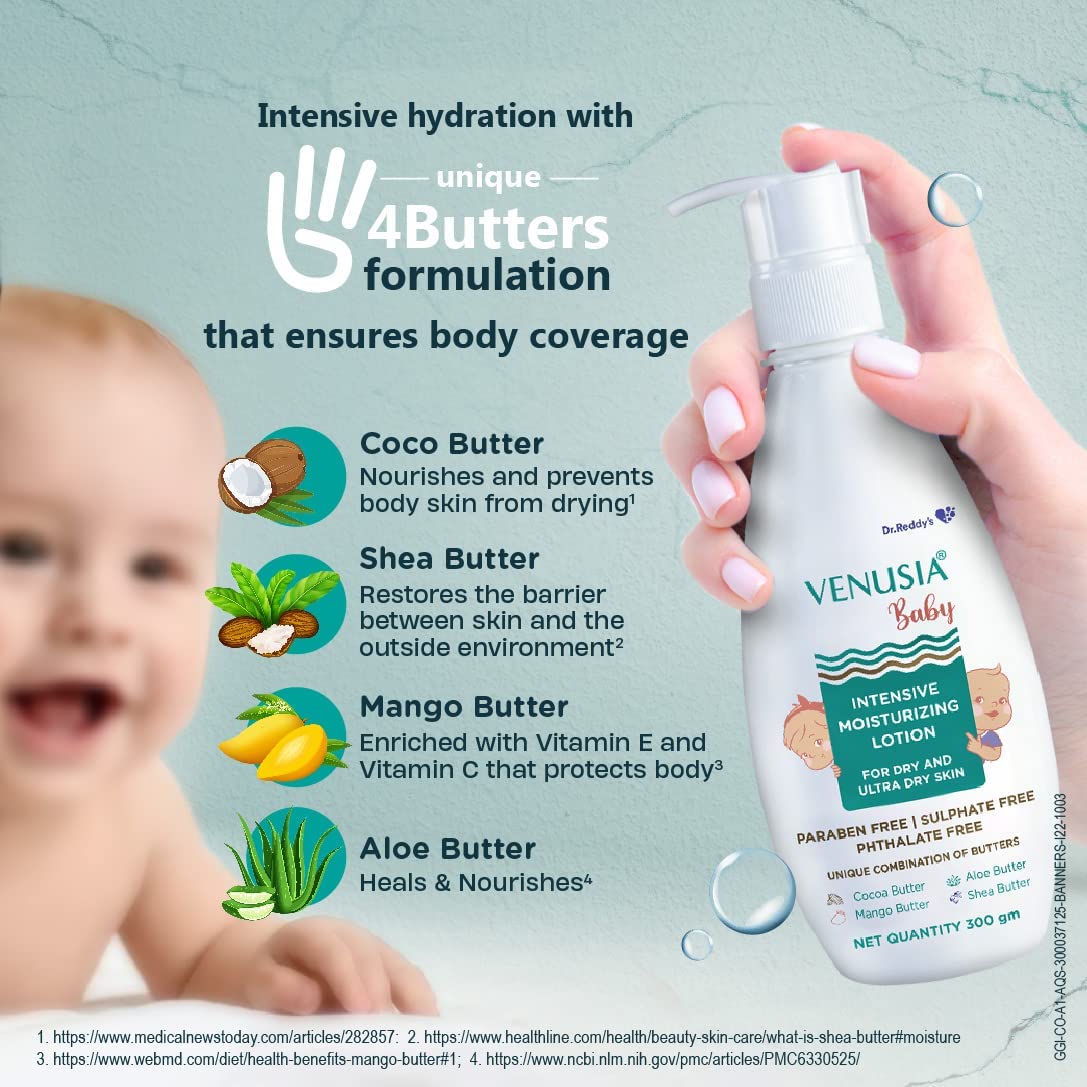Dr. Reddy's Venusia Baby Intensive Moisturizing Lotion, provides soft and smooth skin, 300 GM view 3