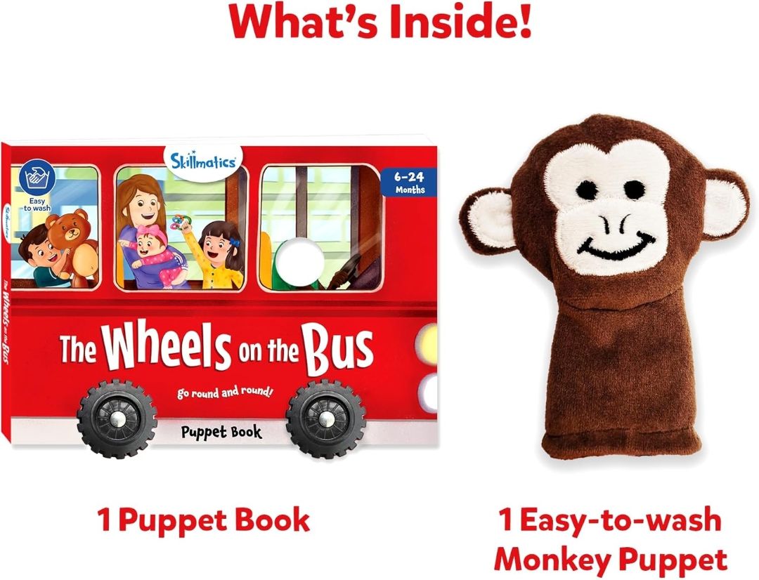 Skillmatics Cloth Puppet Book – The Wheels on The Bus, Finger Puppets
Interactive for Infants & Toddlers, Early Learning & Sensory Toys, Nursery Rhyme, Gifts for Babies Ages 6 Months to 2 Years view 3