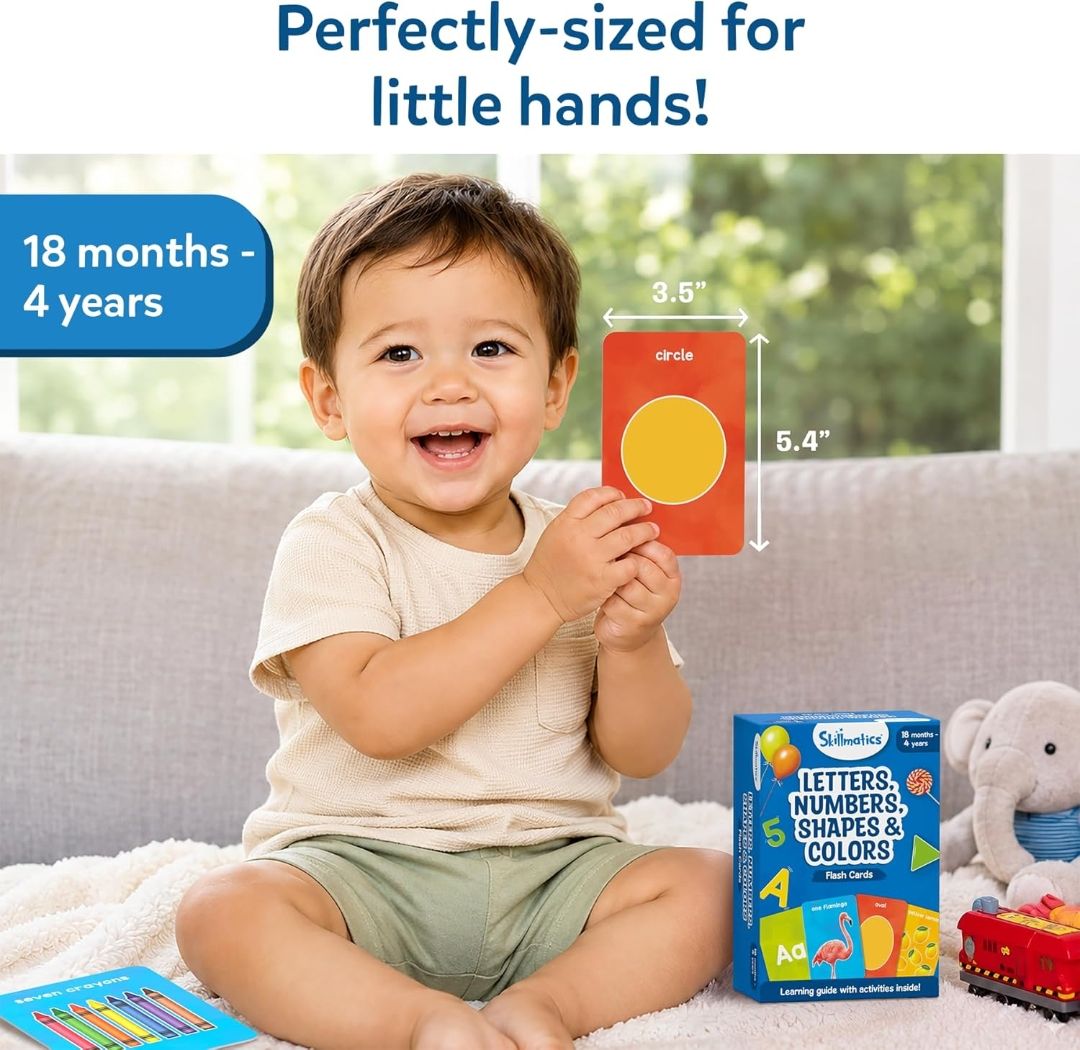 Skillmatics Thick Flash Cards for Toddlers - Letters, Numbers, Shapes & Colors, Montessori Toys, Preschool Language_Skills Learning Activities, Learning Aids, Gifts for Kids Ages 1, 2, 3, 4 Years
Letters, Numbers, Shapes & Colors, Montessori Toys, Learning Aids, Screen-Free & Educational Gift for Kids Ages 1, 2, 3, 4 view 5