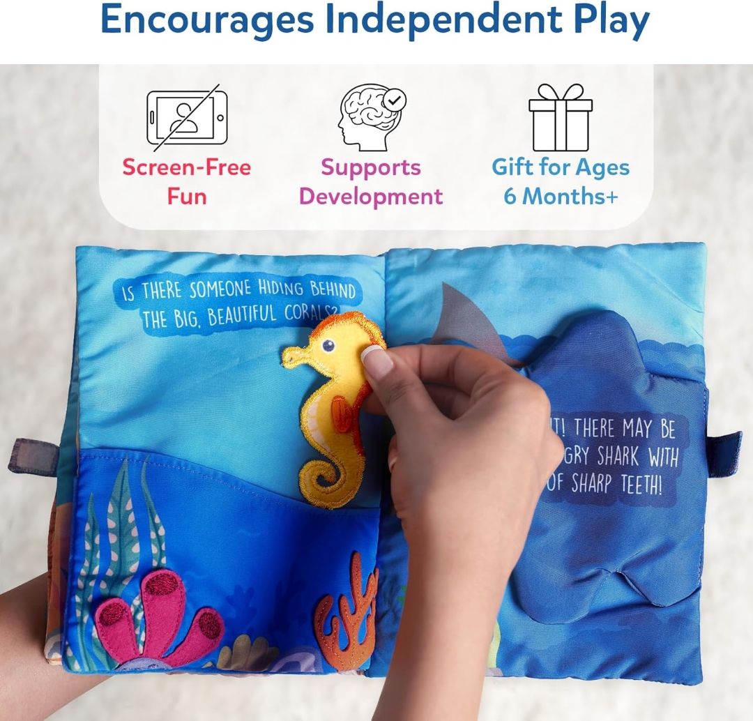 Skillmatics Peek–A–Boo Underwater Animal Book
Soft Cloth Book for Baby, Crinkle Pages for Sensory Play, Toddler Toys, Gifts for Ages 6 Months and Up view 5