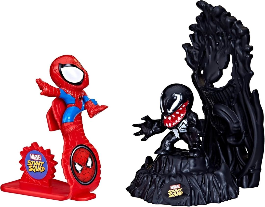 Marvel Stunt Squad Spider-Man Vs. Venom Playset, 1.5-Inch Super Hero Action Figures, Toys for Kids Ages 4 & Up, Multicolor