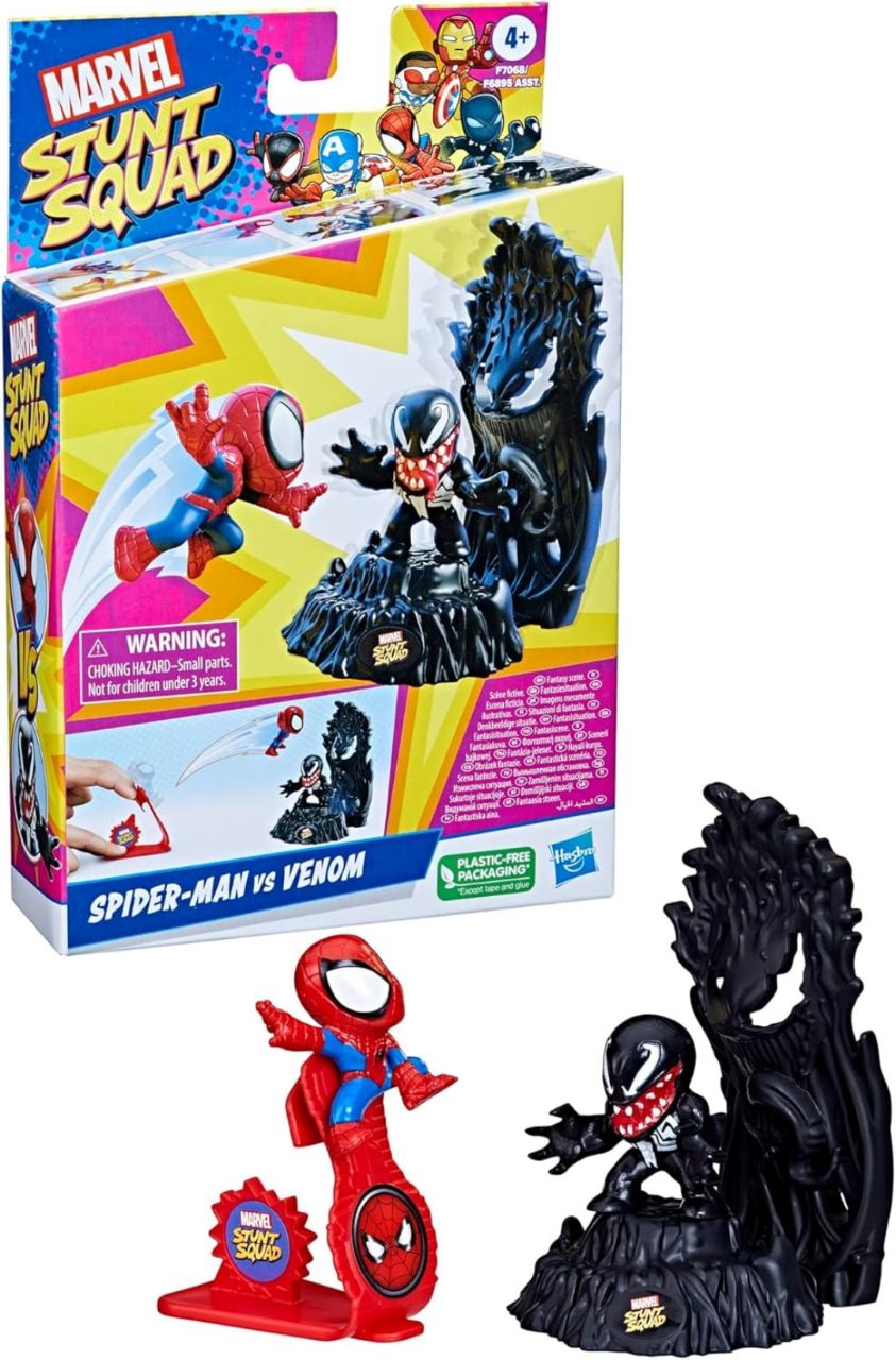Marvel Stunt Squad Spider-Man Vs. Venom Playset, 1.5-Inch Super Hero Action Figures, Toys for Kids Ages 4 & Up, Multicolor view 4