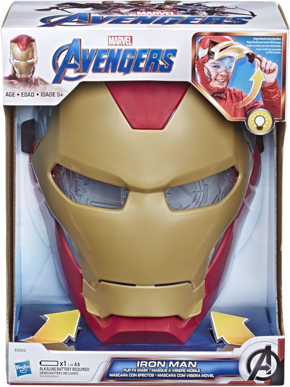 Marvel Avengers Iron Man Flip FX Mask, Light Up Role Play Toy, Super Hero Toys for Kids 5 and Up, Multicolor