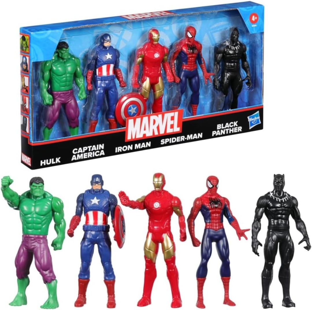 Marvel 6-Inch (15 CM) Hulk, Captain America, Iron Man, Spider-Man, & Black Panther Action Figure Set with Shield Accessory, Super Hero Toys, Ages 4+, Birthday Gift for Kids