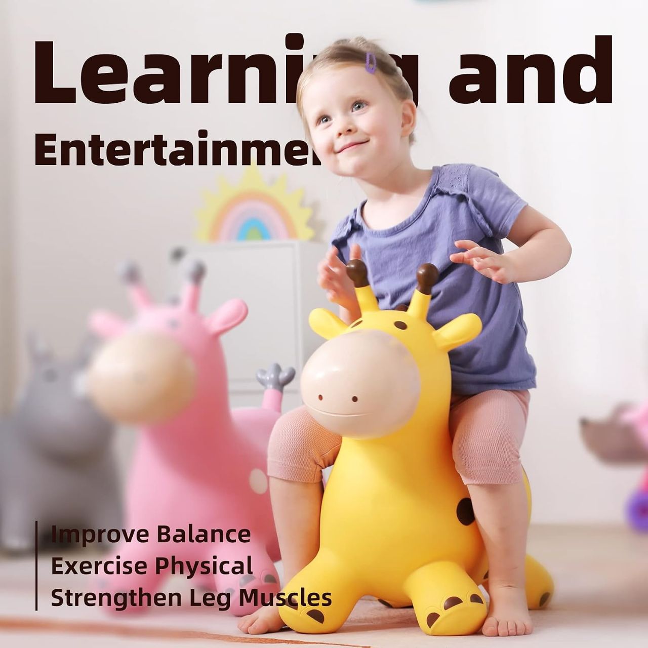 Giraffe Bouncy Animal Hopper for Toddlers 18 Months+, Inflatable Bouncing Hopper Toys, Outdoor Indoor Ride on Horse Bouncer Hopping Toys, Birthday Gifts for Boys Girls 2 3 4 5 6 Years Old view 2