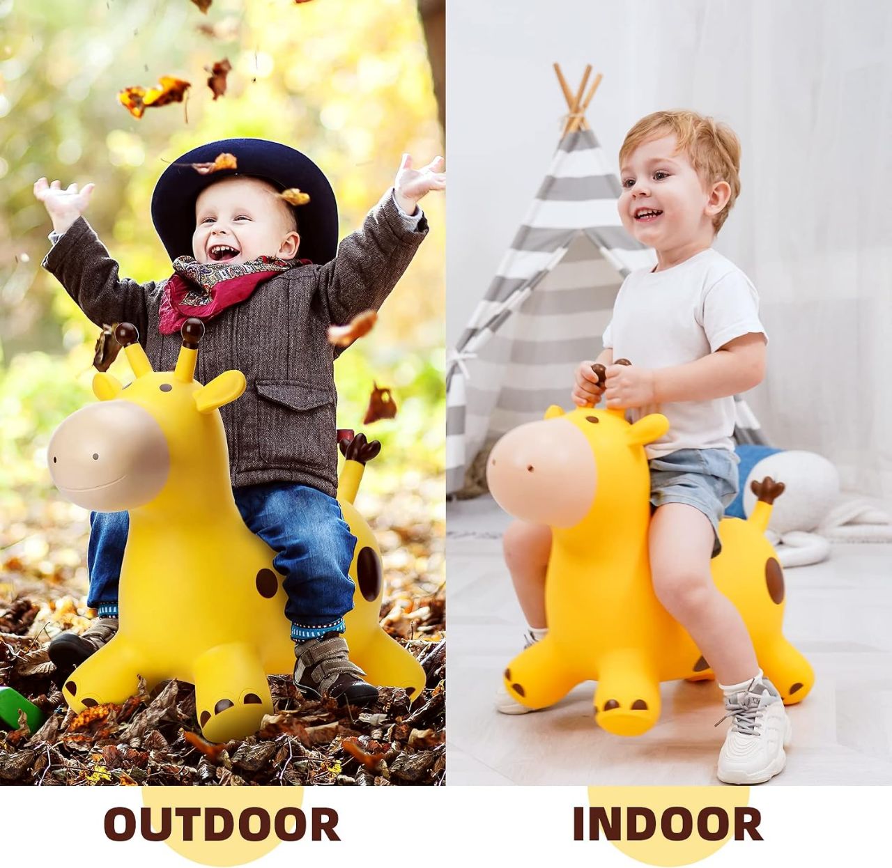 Giraffe Bouncy Animal Hopper for Toddlers 18 Months+, Inflatable Bouncing Hopper Toys, Outdoor Indoor Ride on Horse Bouncer Hopping Toys, Birthday Gifts for Boys Girls 2 3 4 5 6 Years Old view 3