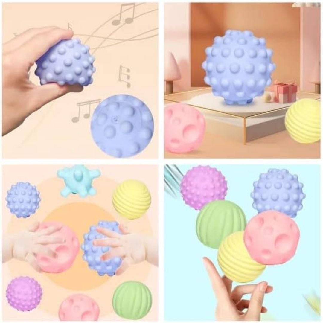 Sensory Ball Set for Babies, 6 Pieces, Multi-Textured Soft Balls, Multi-Color view 3