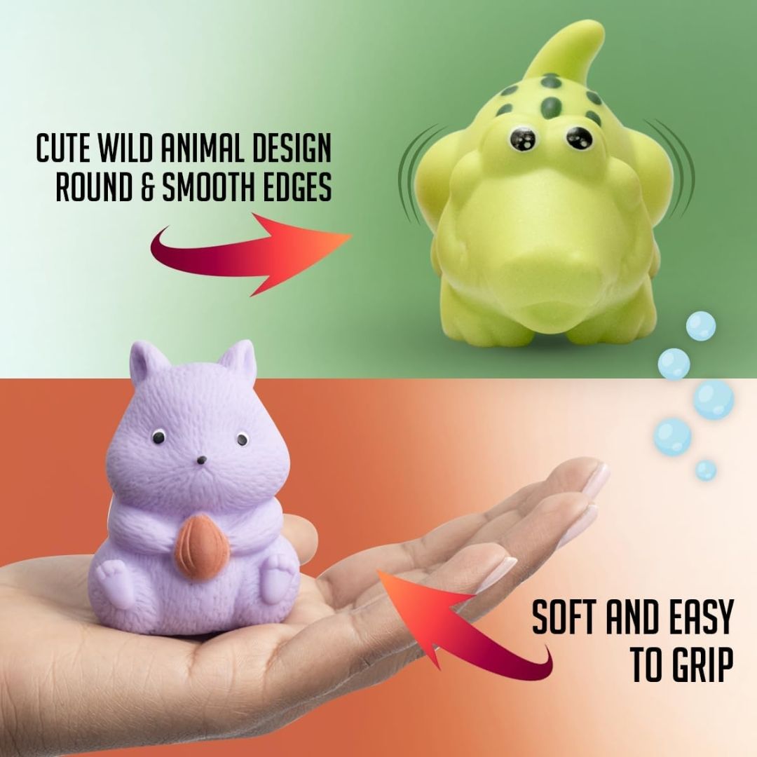 Amazon Brand - Jam & Honey Baby Bath Toy Set 3+ Months for Toddlers, 10 Pieces, Colourful Jungle Animal Chuchu Squeeze Toys, Floating Bath Toys for Kids, BPA Free, BIS Certified Safe for Kids view 7