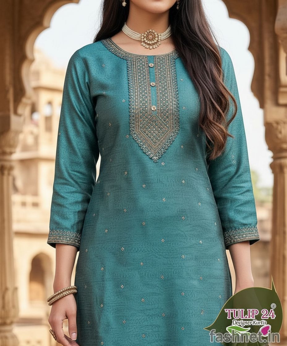 Vichitra Silk Kurti Set view 5