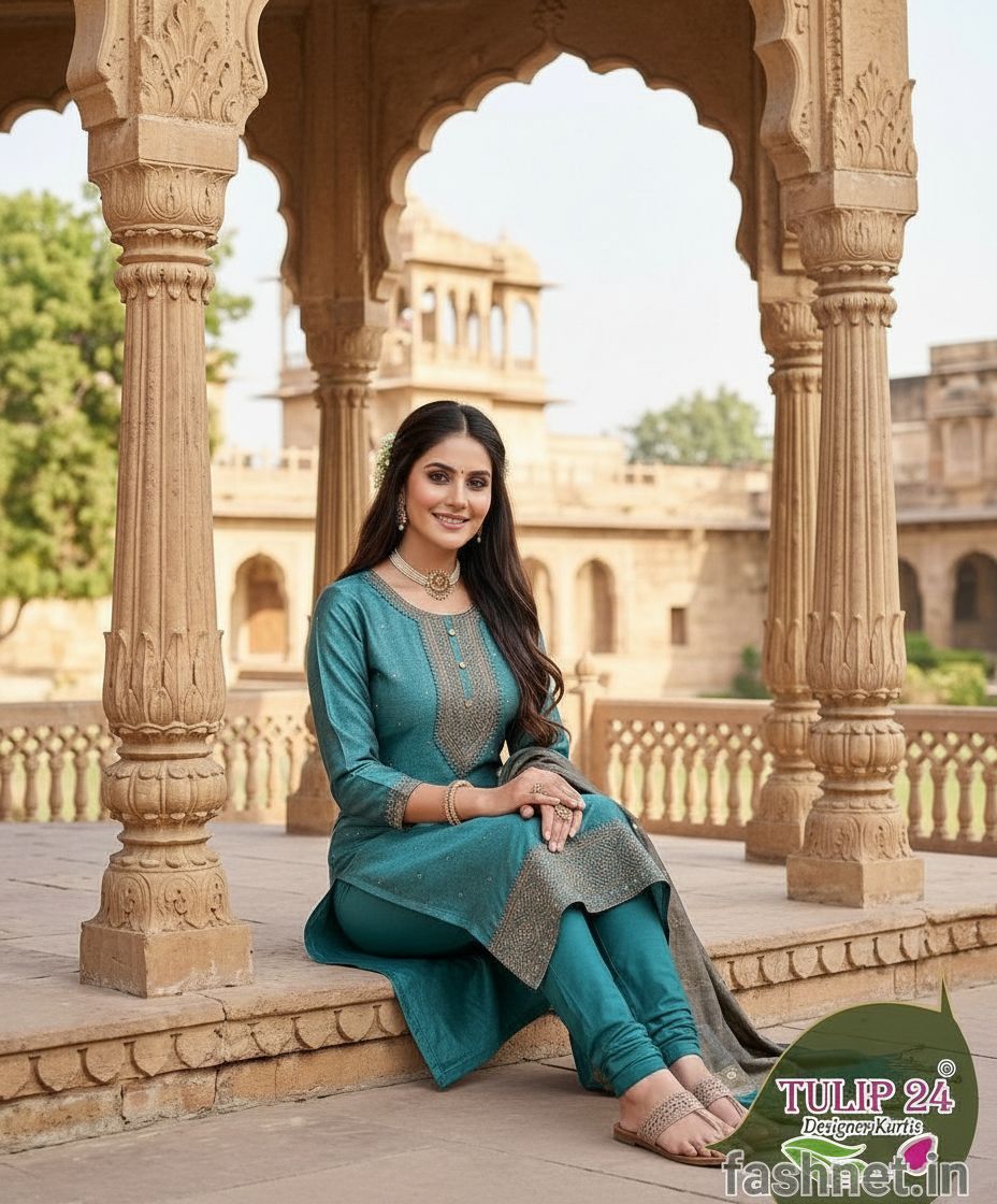 Vichitra Silk Kurti Set view 6
