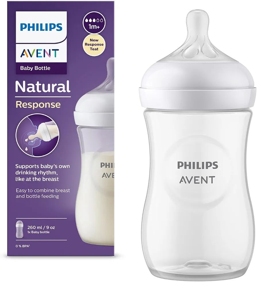Philips Avent Natural Plastic Baby Feeding Bottle | No.1 Brand Recommended by Moms Worldwide | Ideal for 1 months+| Natural Response Technology Mimics Breastfeeding | Uniquely Designed Nipple releases milk only when baby drinks | Pack of 1| SCY903/01