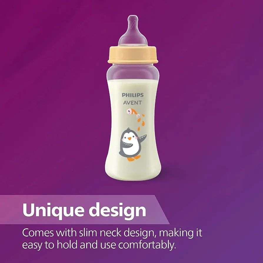 Philips Avent Grow Plastic Feeding Bottle | Anti-Colic | Easy Fill,Easy Clean|BPA Free | with 1M+ Flow Teat | Made in India (250ml) (Penguine with Sea Shell) view 7