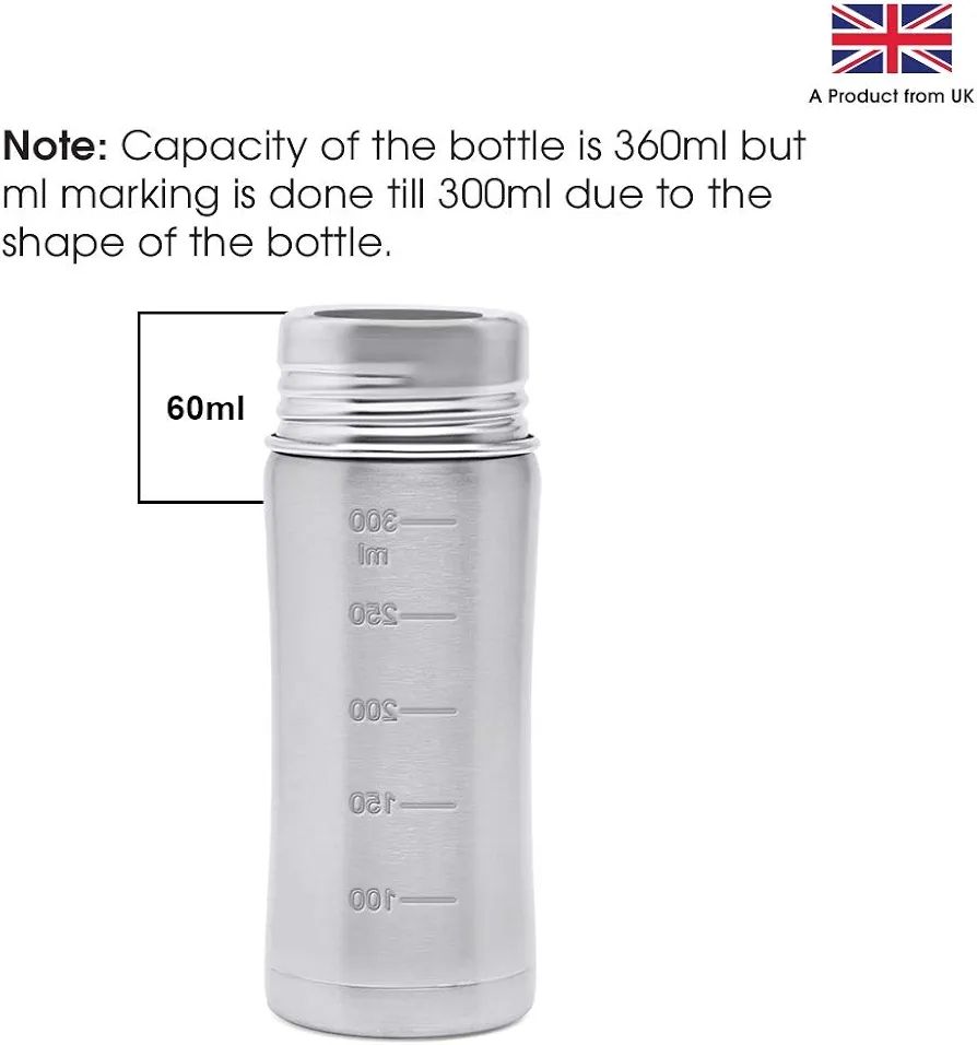 Dr Flow Vogue Stainless Steel Baby Feeding Bottle |100% Plastic Free & Non-Toxic Stainless Steel | 304 (18/8) Grade Stainless Steel | Anti Colic Silicone Teat | DF9002, Grey Color (360 ml) view 3