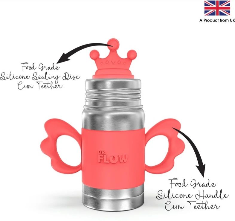DR.Flow Vogue+ Stainless Steel Baby Feeding Bottle with Silicone Handle & Silicone Closing Disc 260ml/8oz |100% Plastic free & Non-Toxic Stainless Steel | 304 (18/8) Grade Stainless Steel | Anti Colic Silicone Teat | DF9009 - 260 ml view 5