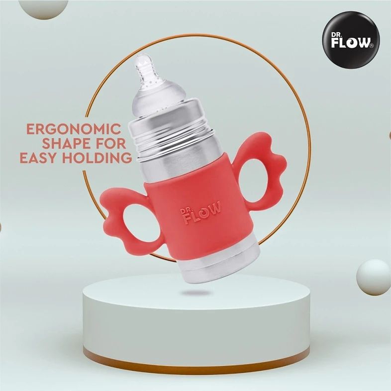DR.Flow Vogue+ Stainless Steel Baby Feeding Bottle with Silicone Handle & Silicone Closing Disc 260ml/8oz |100% Plastic free & Non-Toxic Stainless Steel | 304 (18/8) Grade Stainless Steel | Anti Colic Silicone Teat | DF9009 - 260 ml view 4