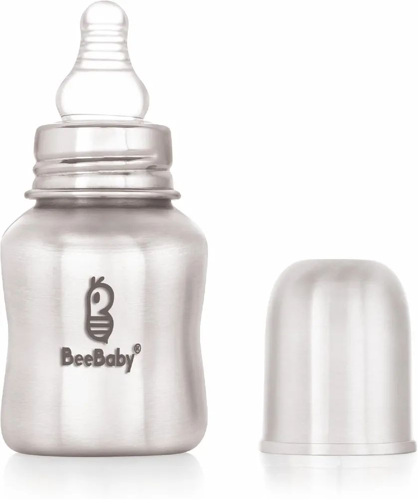 BeeBaby Mighty Slim Neck Stainless Steel Feeding Bottle 120ml with Anti-Colic Nipple | 304 Grade SS Baby Bottle | BPA-Free, Leak-Proof, Travel-Friendly Milk Bottle for Infants & Toddlers - 4 Months+ view 2