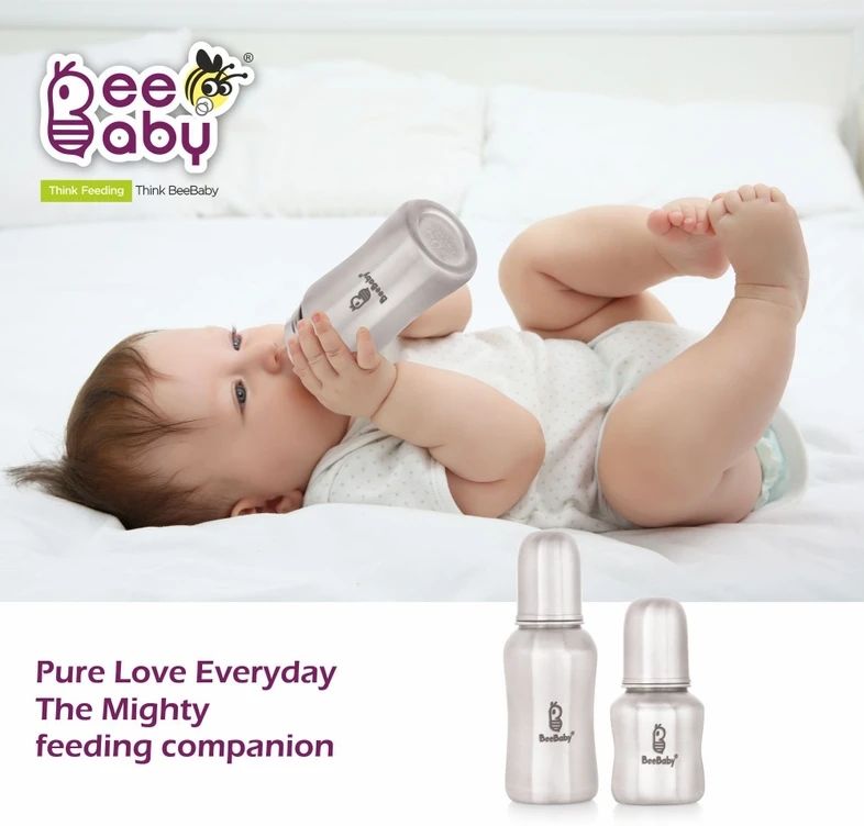 Beebaby Mighty Slim Neck 304 Stainless Steel Feeding Bottle. BPA Free, Leakproof 8M+ - 240 ml (Silver) view 5